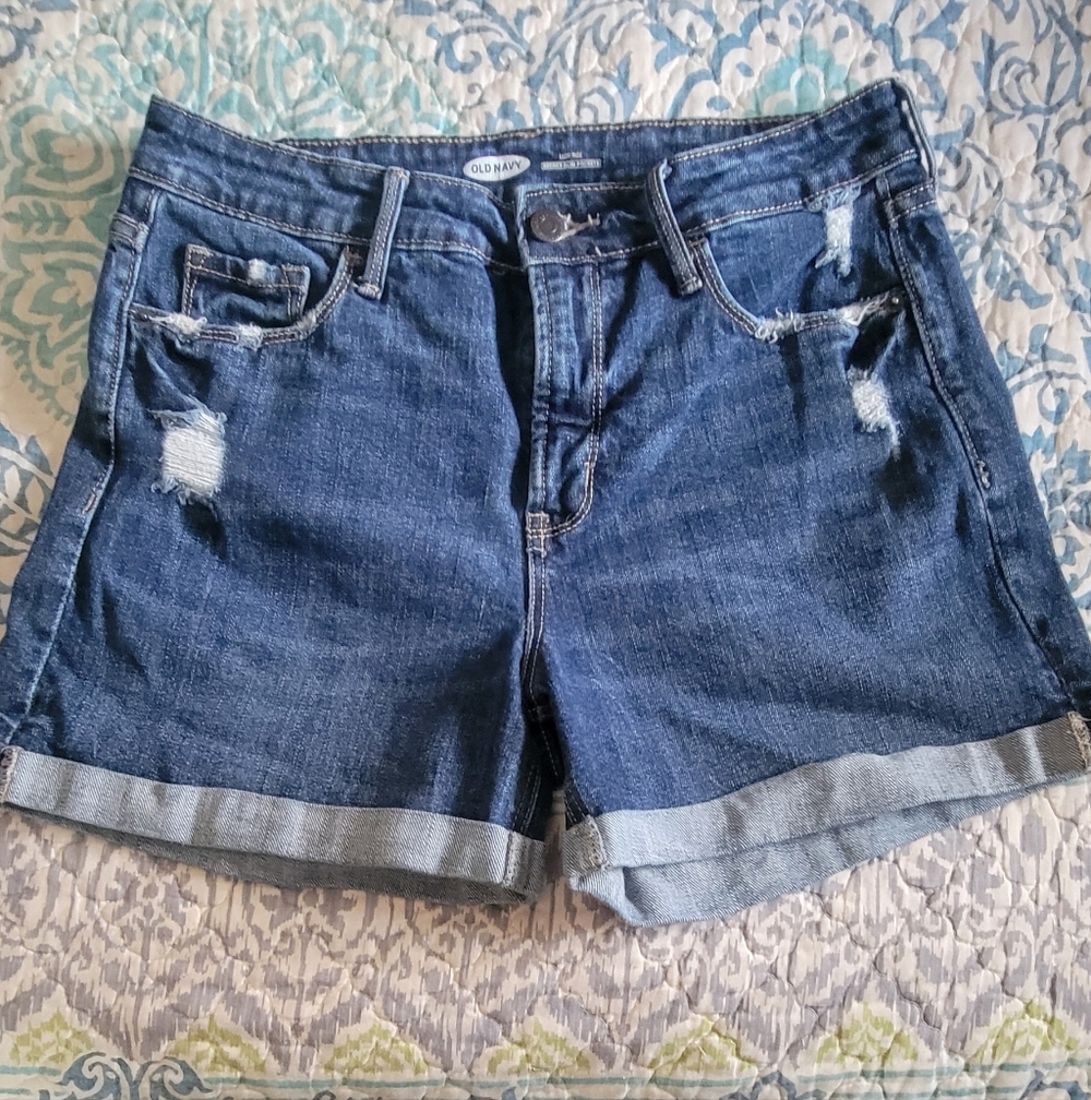 Old Navy Blue Rolled Cuff Distressed Denim Shorts